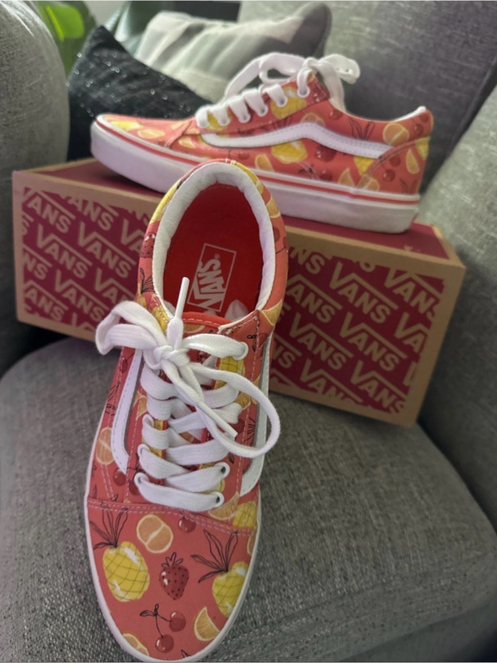 Vans Women's Fruit-Print Old Skool Sneakers - Coral/Yellow